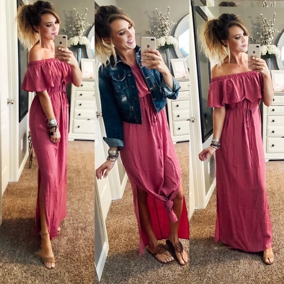 ee:some Dresses & Skirts - ONE LEFT Off Shoulder Ruffle Maxi Dress Pink Small